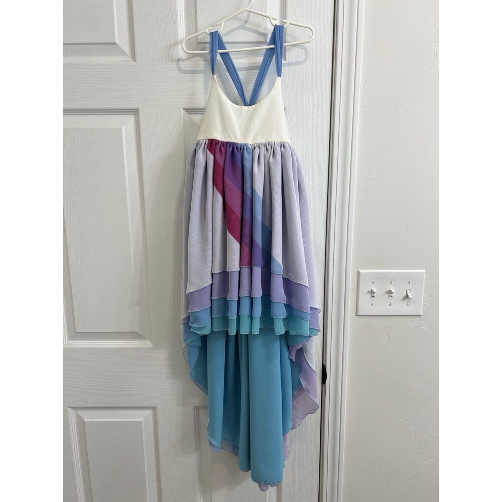 Pleiades Girls Size 6 Unicorn Rainbow Chiffon High Low Dress!